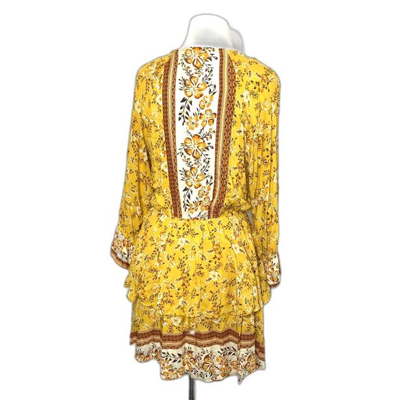 Umgee Floral Border Print Layered Mini Dress Summer Boho A‑Line Sz S - Picture 9 of 15